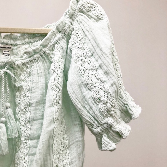 AE Mint Off the Shoulder Boho Crop Top / S - Picture 4 of 4